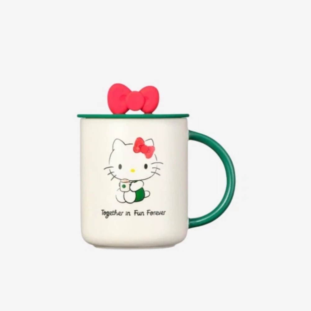 2025 Starbucks Sanrio Hello Kitty Mug with Red Bow and Green Lid - Picture 2 of 6